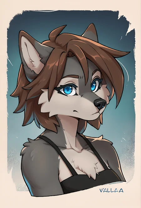 source_furry <lora:softhanten_style_ponyxl_v1:1>,
 <lora:tala_fluffkevlar_ponyXL_v1.1:0.7> tala, furry, wolf girl, 1girl, solo, medium hair, blue eyes, grey fur, brown hair,