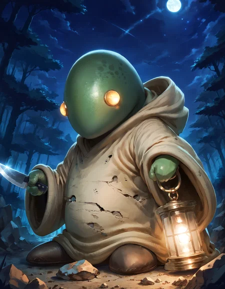 score_9,score_8_up,score_7_up,super detailed,extreme detailed,full_body,zPDXL,source anime,nature,night,forest,rubble_ruins BREAK no humans,<lora:Pony_DetailV2.0:1> BREAK tonberry,holding knife,holding lantern,hood,robe,<lora:tonberry:1>,looking at viewer,fighting stance,incoming attack,angry,glowing eyes,