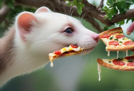 score_9, score_8_up, score_7_up, score_6_up, score_5_up, score_4_up, fur, animal weasel, g5, rich colors, front view, detailed background, detailed, 8k quality, side view, beautiful, teasing, freely actions, small, sausage tree, flying pizza like a marten, pizza, weasel, ferret,