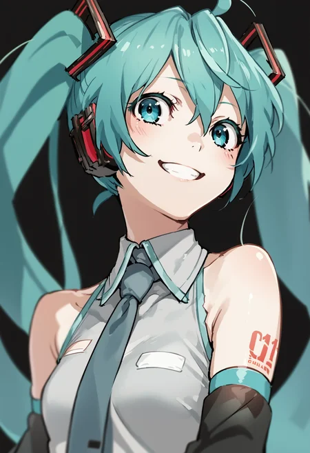 score_9_up score_8_up score_7_up, 1girl, hatsune miku, sleeveless, detached sleeves, necktie, smile
<lora:style_yoneyama_mai_12A:1>