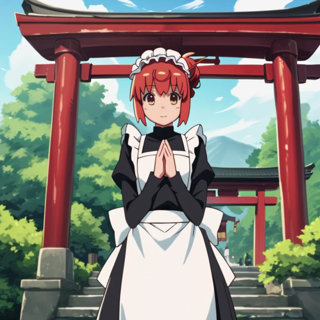 score_9, score_8_up, score_7_up, <lora:Buratei_Marii_v1:0.8> buratei_marii, maid, maid apron, tied hair, maid headdress, shrine, praying,