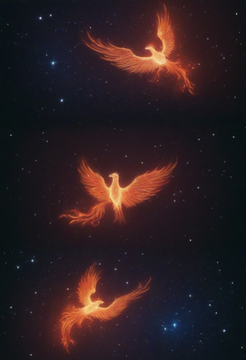 phoenix, galaxy, constellations, flame