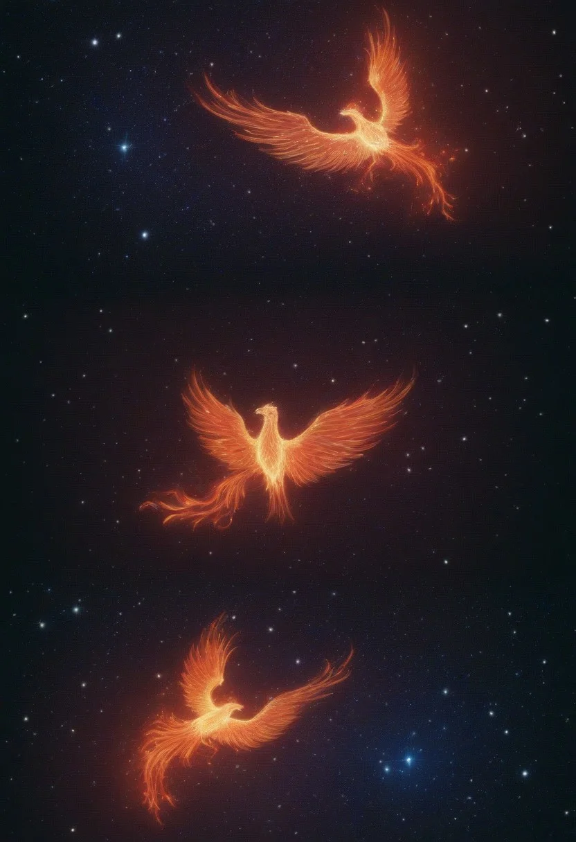 phoenix, galaxy, constellations, flame
