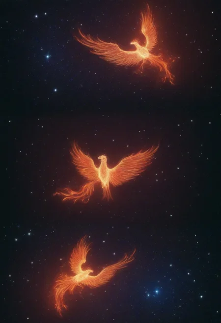 phoenix, galaxy, constellations, flame