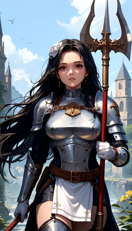 maiden_nikke <lora:MaidenV4:0.4> armor, breastplate, holding_polearm, halberd,, score_9, score_8_up, score_7_up, (high quality, detailed, beautiful)