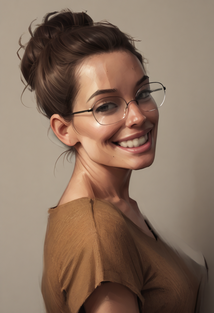 score_9, score_8_up, score_7_up, score_6_up, 5u54n,  aojaguarstyle, source_cartoon, raw, realistic,1girl, brown hair, glasses, smiling, <lora:Susan Dupree _ Coxville Stories_epoch_10:1>