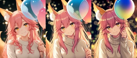 <lora:illustriousXLv01_stabilizer_v1.152:0.5><lora:contract_controller_illus01_v1:0.1>1girl,tamamo \(fate\),long hair,sweater,upper body,colorful,ambient light,holding balloon,transparent,looking at viewer,depth of field,bokeh,masterpiece,