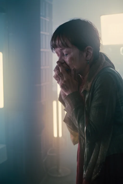 moviestill, a woman crying at night