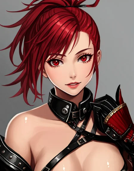 portrait woman with red mohawk steampunk theme, sharp focus