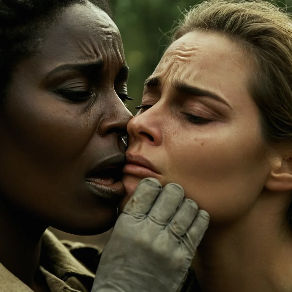 cinematic film still of <lora:shell shock style:1>
A cinematic Kodak Fujifilm picture of a sad teary crying a slave woman kissing another woman, wrinkly face, tired, fatigue, unhappy, glum, melancholy, miserable, sorrowful, dejected, disconsolate, downhearted, downcast, realism, realistic, dispirited, desolate, oppressed, panic, fear, Combat stress reaction, shell shock style, solo, gloves, blurry, dark, female focus
<lora:crying style:0.8>
<lora:spartan style v2:0.8>, shallow depth of field, vignette, highly detailed, high budget, bokeh, cinemascope, moody, epic, gorgeous, film grain, grainy