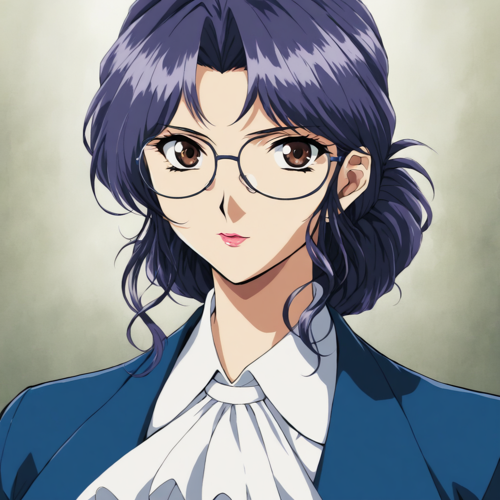 masterpiece,1girl,solo,looking at viewer,upper_body,portrait,jacket,ascot,white shirt,<lora:Minami_Replay ag4o v1:1> minami_replay, glasses, blue hair, brown eyes, lipstick,
