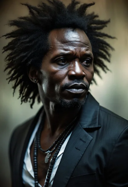 album cover by ((Casey Baugh:0.5), (Tony Kelly:0.8)), high quality realistic (album cover art quality) photographic portrait<epiCPhoto> of a ((kenyan:1.0) (black rock star:1.2), (african heavy metal band:1.0)) band, faces<3, sparse spacing>, (background out of focus:2), cool,
rough edge, (faded, dark:2.0) (organic, featureless) background enhances and compliments the band, (golden ratio, fibonacci ratio), margin, detailxl