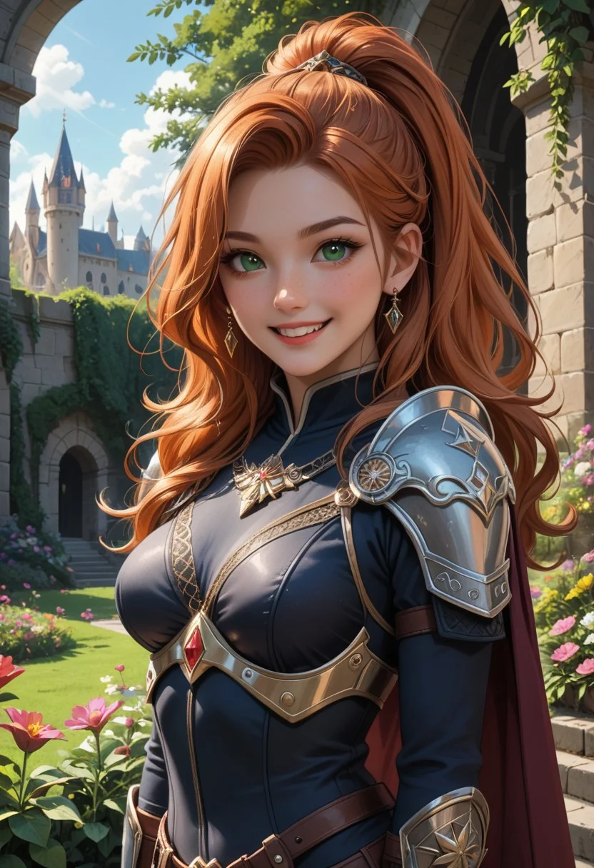 (score_9, score_8_up, score_7_up), nsfw, 1 girl, drow, pathfinder portrait, ginger hair, high ponytail, long hair,
, freckles:1.2, side strands,deep green eyes, black armor, warrior,
BREAK happy, excited, picking flowers, smiling, two hands
BREAK exterior, castle, daytime, garden, Cowboy shot, volumetric lighting, vivid colours, g0thicPXL, Expressiveh, embedding:SimplePositive_XL_v1_AutoRunMech,