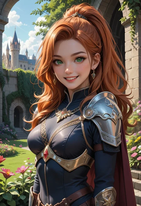 (score_9, score_8_up, score_7_up), nsfw, 1 girl, drow, pathfinder portrait, ginger hair, high ponytail, long hair,
, freckles:1.2, side strands,deep green eyes, black armor, warrior,
BREAK happy, excited, picking flowers, smiling, two hands
BREAK exterior, castle, daytime, garden, Cowboy shot, volumetric lighting, vivid colours, g0thicPXL, Expressiveh, embedding:SimplePositive_XL_v1_AutoRunMech,