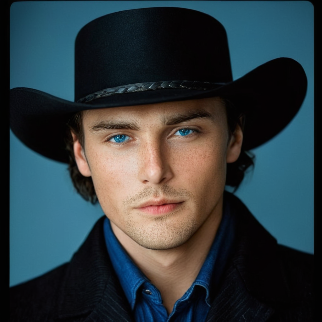 glamorous photo of  <lora:glamour photography style:0.8> sharp detailed
<lora:add-detail-xl:1>1
 <lora:TeethXL:1>
 <lora:eyetune:1>
An award winning Glamour photo of a cowboy man in a black hat and a black coat,solo,looking at viewer,blue eyes,shirt,black hair,1boy,hat,jacket,upper body,male focus,blurry,ascot,black headwear,blurry background,scar,formal,suit,scar on face,realistic , cinematic photography, film style, kodak film style, kodak motion picture, sharp, detailed, film color, different colors, detailed color, detailed background, detailed environment, creative, different, unique, awesome, high quality, 8k, film saturation, film contrast, Celluloid film, film still, movie still, cinematic light, different lighting, glamour photography style, high fashion, luxurious, extravagant, stylish, sensual, opulent, elegance, stunning beauty, professional, high contrast, detailed