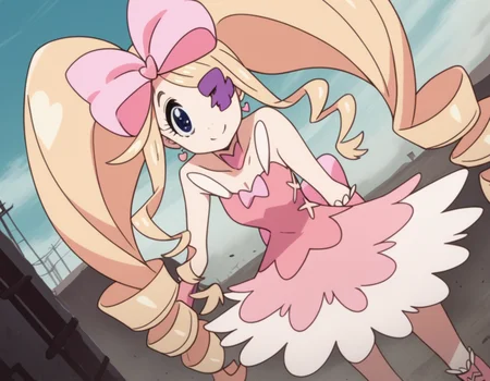 score_9, score_8_up, score_7_up, source_anime,
nuiharime, <lora:nui-harime-s1-ponyxl-lora-nochekaiser:1>,
nui harime, big hair, blonde hair, blue eyes, drill hair, eyepatch, hair bow, long hair, pink bow, twin drills, twintails,
boots, bow, dress, eyepatch, hair bow, pink footwear, strapless, strapless dress,
outdoors, wasteland, bent over, smile,
solo, dutch angle, looking at viewer, cowboy shot,