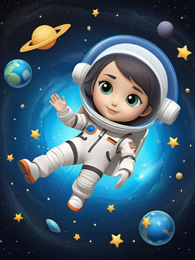 sico style, a cute girl wearing space suit and a transparent halmet, floating in the cosmic, stars, planets, dark and mystery,
 <lora:memoji_1024-000005:0.5>