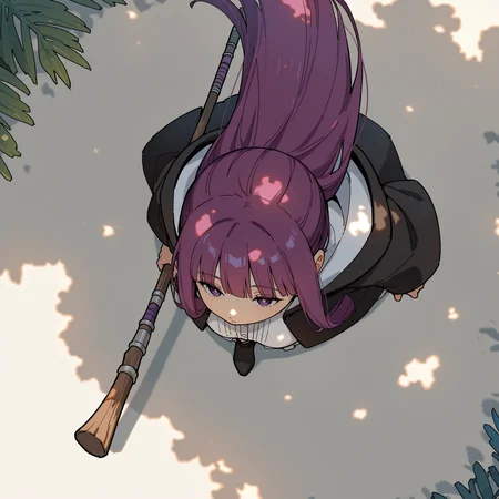 masterpiece, best quality, absurdres, safe
1girl, from above, perspective, fern \(sousou no frieren\), holding staff, dappled sunlight
<lora:from_above_il_4_v1_d16_final:1>