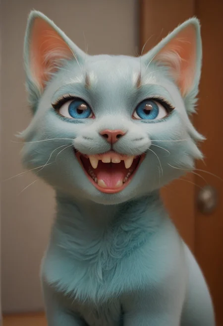 score_9, score_8_up, webby vanderquack is a silly cute cat, teeth, teefs44, style of Rosina Wachtmeister