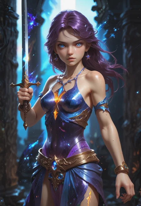 cinematic, (score_8_up:1.5), (score_9, score_8_up:1.1), score_7_ up, , photo of girl holding sword    <lora:Dynamic_Sword_Poses_-Pony:1>  Fronthand_grip,  , 1 girl, young girl, petite, small breasts, Aethera: Astral (star-being), celestial body, shimmering skin, stardust hair, cosmic magic, ethereal beauty, dark magic., she hold  grip of a Sword,
, masterpeice,  8k, ultraclear , wide angle,  detailed faces, perfect quality, tranding on artstation, incredible details, detailed background, perfect body proportions, photorealistic <lora:PAseer-SDXL-AcceleratorLighting:1> <lora:detailed_notrigger:1> vivid colors, high contrast