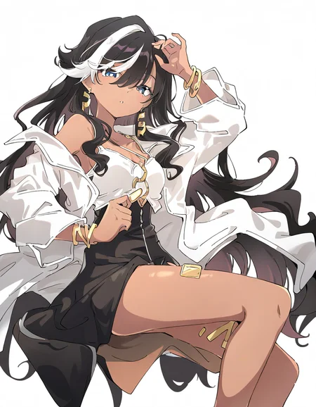 baifuzhang,1girl,solo,dark skin,looking at viewer,(simple background:1.1),(white background:1.1),cowboy shot,<lora:baifuzhang-000010:1>,, masterpiece, best quality, very aesthetic, absurdres,newest, incredibly absurdres,, (Ixy:0.6)),(hiten \(hitenkei\):0.7),