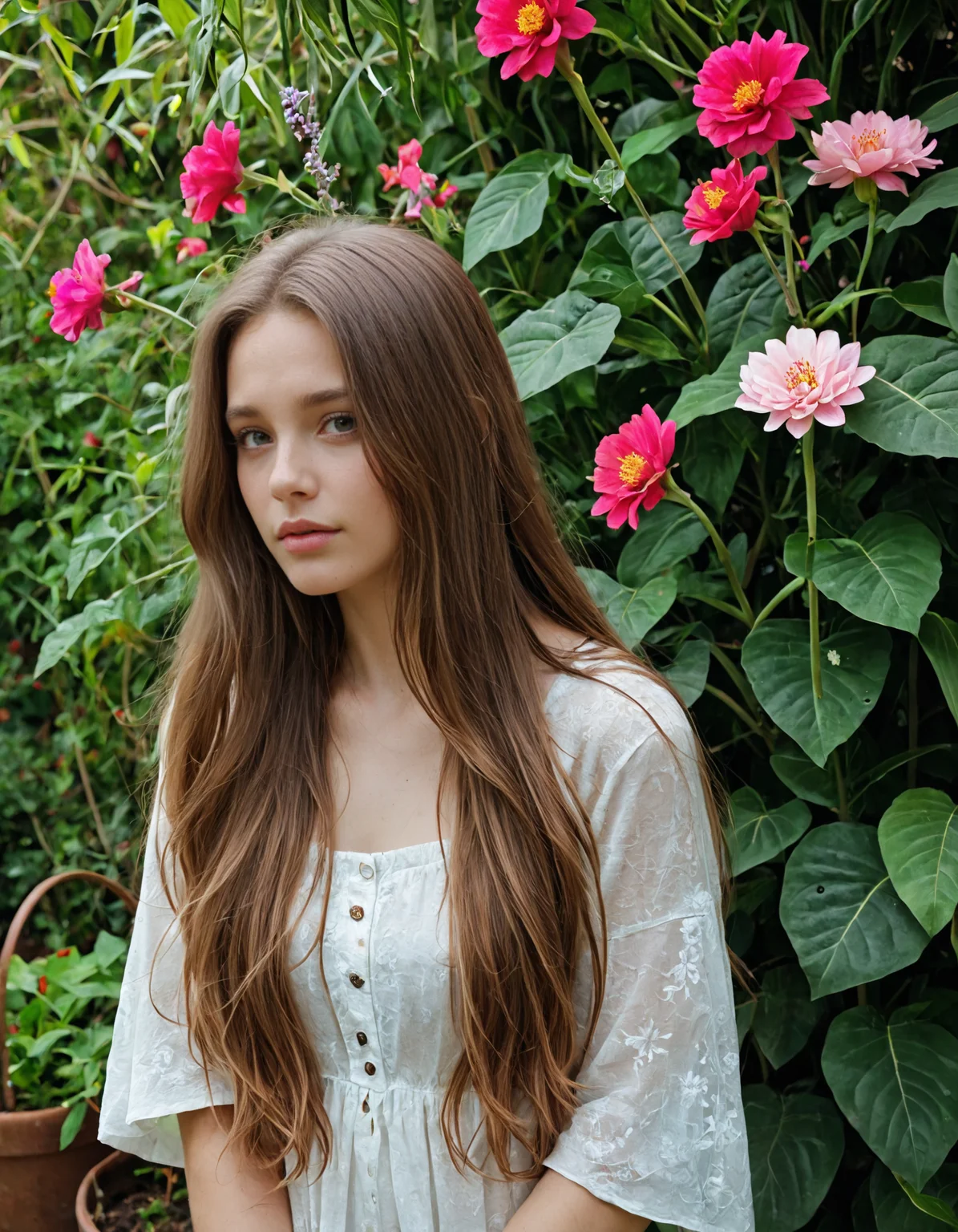 solo, 1girl, long hair, plant, flower