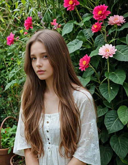 solo, 1girl, long hair, plant, flower