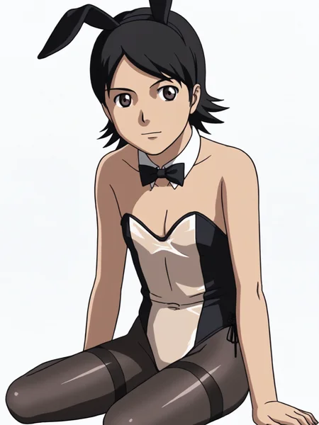 score_9, source_anime, BREAK, white background, <lora:Chai_PDXL:0.8> chai, 1boy, ((aged up, adult:1.3)), otoko no ko, <lora:translucent-bunnysuit-ponyxl-lora-nochekaiser:1> translucent bunnysuit, bow, animal ears, cleavage, bare shoulders, pantyhose, bowtie, rabbit ears, leotard, black pantyhose, strapless, black bow, detached collar, fake animal ears, playboy bunny, strapless leotard, thighband pantyhose, black bowtie, flat chest
