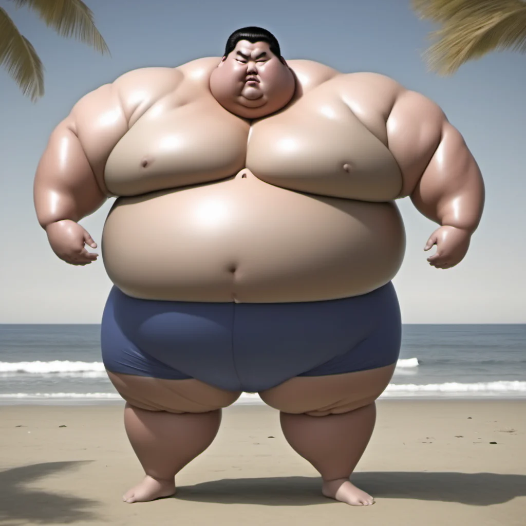 <lora:runga8:0.6>male focus, 1boy, superchub, big belly, sumo, solo, standing,  thick arms, full body, fat, black hair, fat man,in beach,