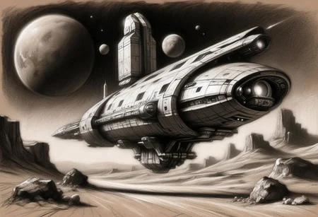 (masterpiece),
Black and white Renaissance drawing of a simple spaceship, road to mars,
Black and white tones,
HDR, highly detailed, 32k,
looking at viewer, Style-Renaissance