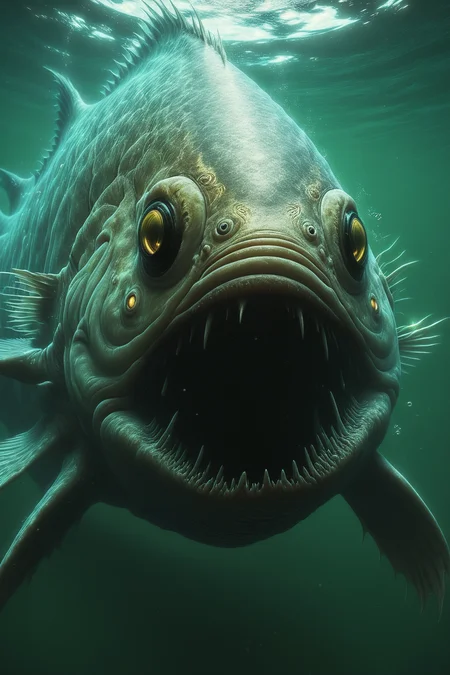 best quality, masterpiece, absurdes, surreal, painting, (pov:3), (front view, fisheye, close-up, zoomed:3), leaviathan attack u, incoming attack, underwater, massive sharp teeth, glowing eyes, evil, glow, light particles, glossy, contrast background, Intricate and detailed concept art, horror \(theme\), gloomy, unsetting, darkness, chiaroscuro, glowing, contrast lighting, mysterious atmosphere, caustics, refraction, Sharp focus, dramatic lighting and cinematic lights by Ridley Scott, color contrast, artistic, Franz Marc, art by (petrus van schendel) (Hans Larwin) and (dorian cleavenger), ultra detailed <lora:aesthetic:0.4> <lora:Desolation:0.3>
<lora:Leviathan_XL:1> leviathan a sea monster <lora:d\EnvyZoomSliderXL01:2>