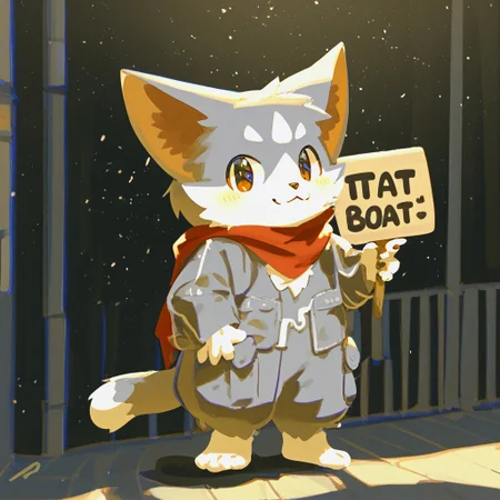 lv1rubili, zPDXL2, furry, anthro, cute, kemono, male focus, solo, cat with sign that says text:"mung bean", score_9, score_8_up, male, full body, digital art, highly detailed, full body, smile face, looking at viewer, standing to viewer, full view, polaroid photo, film grain, soft lighting, score_7_up