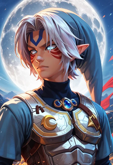 score_9, score_8_up, score_8, BREAK, zzFierceDeity, no pupils, male, 1boy, serious, full moon, brooding, hat, closed mouth, upper body, armor, chainmail, <lora:FierceDeityLink_PDXL:0.8>, BREAK, embedding:zPDXL, Expressiveh, <lora:SDXLFaeTastic2400:0.5>, <lora:Expressive_H-000001:0.4>,