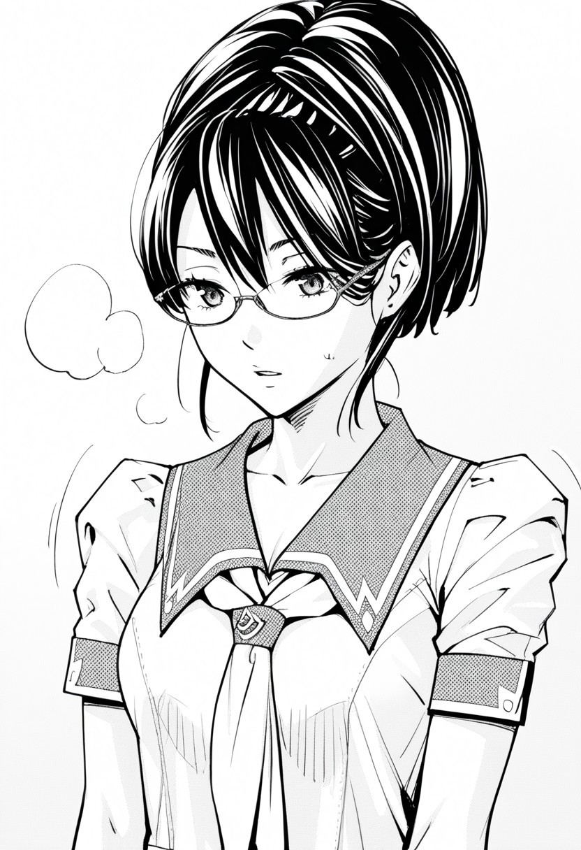 score_9, score_8_up, score_7_up, source_anime,(extremely detailed CG), (best quality),monochrome, greyscale,
1girl,ponytail,eyewear remove,School uniform,