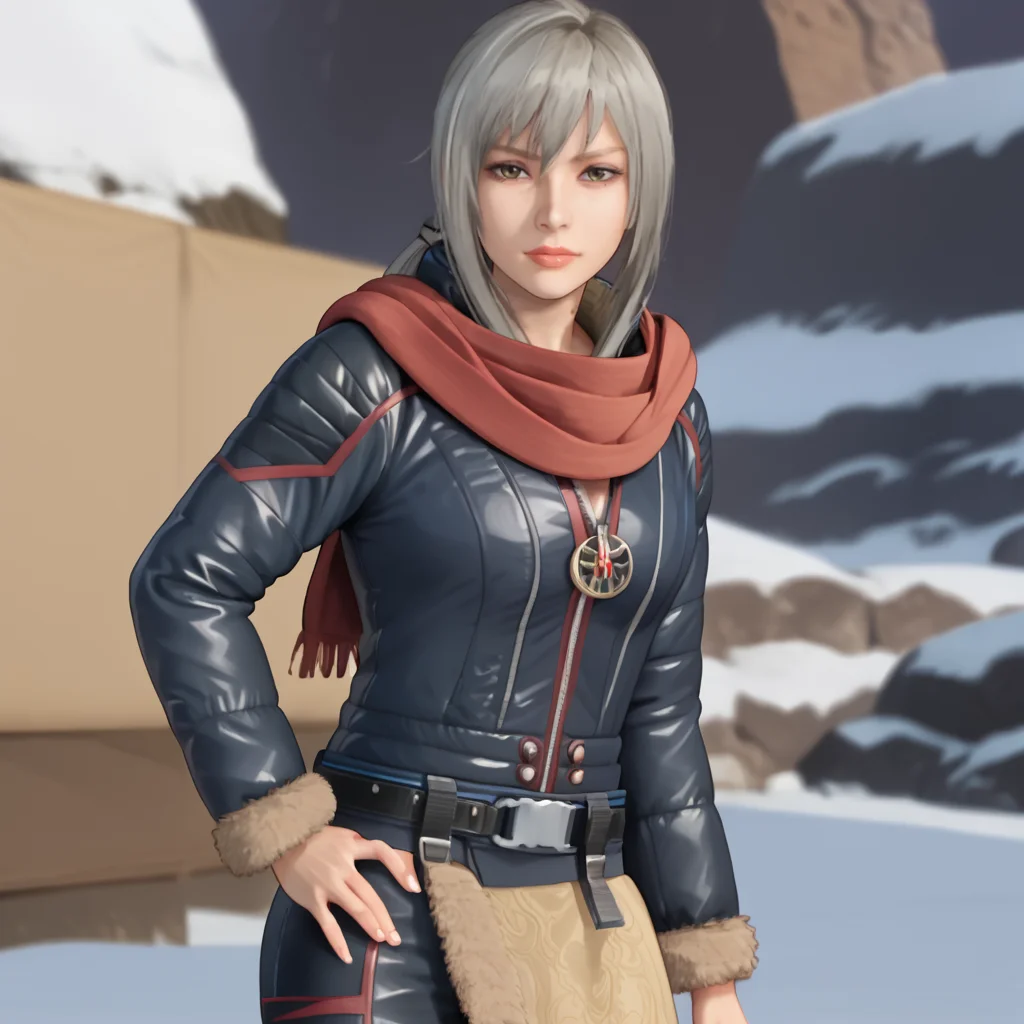 <lora:araneaff15_pony_v1:.9> araneasnow, 1girl, scarf,grey hair, belt, jewelry, jacket, long sleeves, buckle, cowboy shot