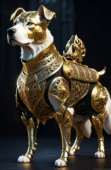 Anthropomorphic majestic dog, detailed armor, intricate filigree metal design, gold, steel, silk, hyper detailed, cinematic lighting, 16k, 32k, Unreal Engine, Octane Rendering, (beyond cognitive rendering, Super Rendering, Science)
<lora:xl_more_art-full_v1:0.4> <lora:sdxl_photorealistic_slider_v1:0.6> <lora:Face_Robotics_sdxl:0.4>