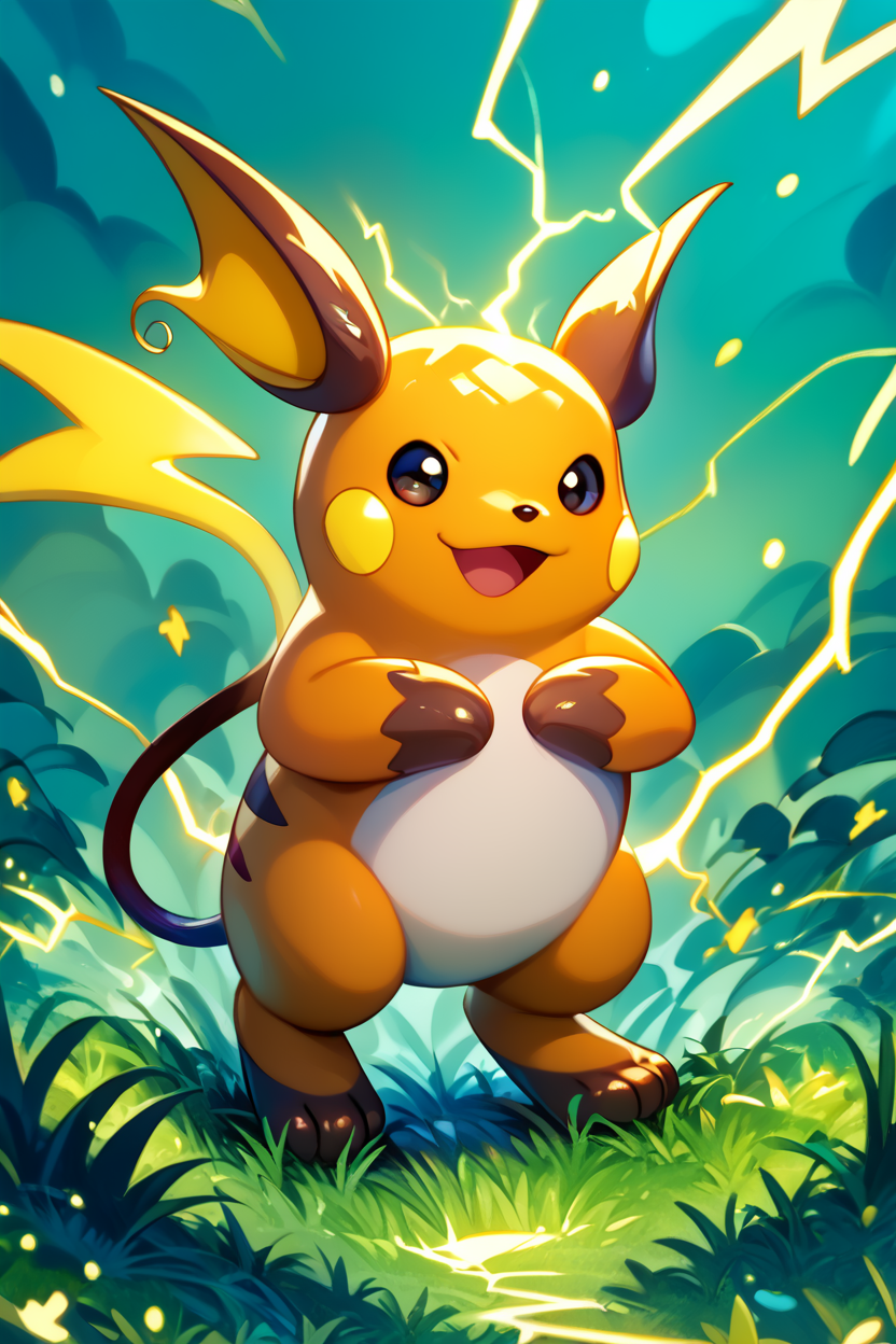 score_9, score_8_up, score_8,  ,,, , ,,, zzRaichu, looking at viewer, smile, open mouth, standing, full body, :d, outdoors, black eyes, grass, electricity,  ,<lora:RaichuPokedexPDXL:1.0>,  ,,,, BREAK, closed mouth, smile, looking at viewer, zzLFashion, cowboy shot, ,,, embedding:zPDXL, Expressiveh, ,,, <lora:Vivid:0.7>, <lora:LFashionPDXL:1>, <lora:Uncensored_PonyXL_cpt_v02.09:0.4>, <lora:Expressive_H-000001:0.4>,