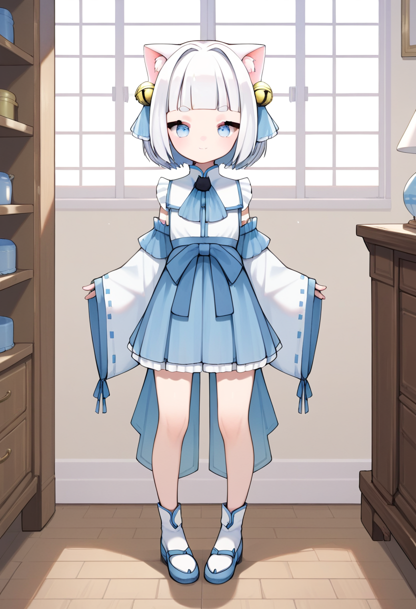 score_9, score_8_up, score_7_up, source_anime, 1girl, kasii, <lora:Kasii:1>, looking at viewer, light smile, indoors, white hair, cat ears, full body, closed mouth, round eyebrows, standing,