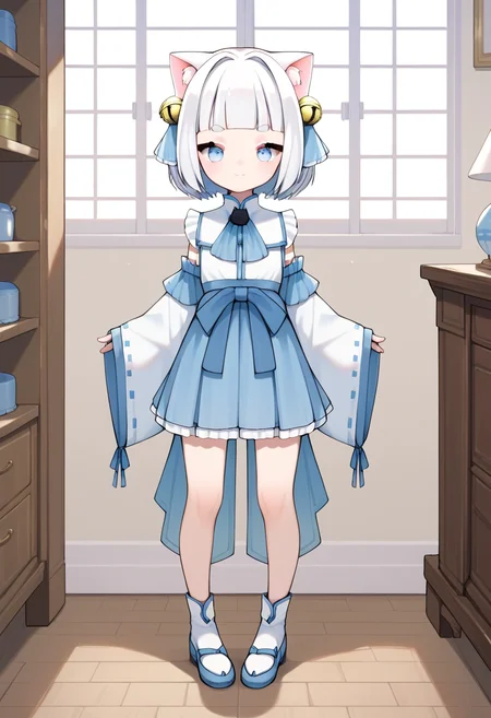 score_9, score_8_up, score_7_up, source_anime, 1girl, kasii, <lora:Kasii:1>, looking at viewer, light smile, indoors, white hair, cat ears, full body, closed mouth, round eyebrows, standing,