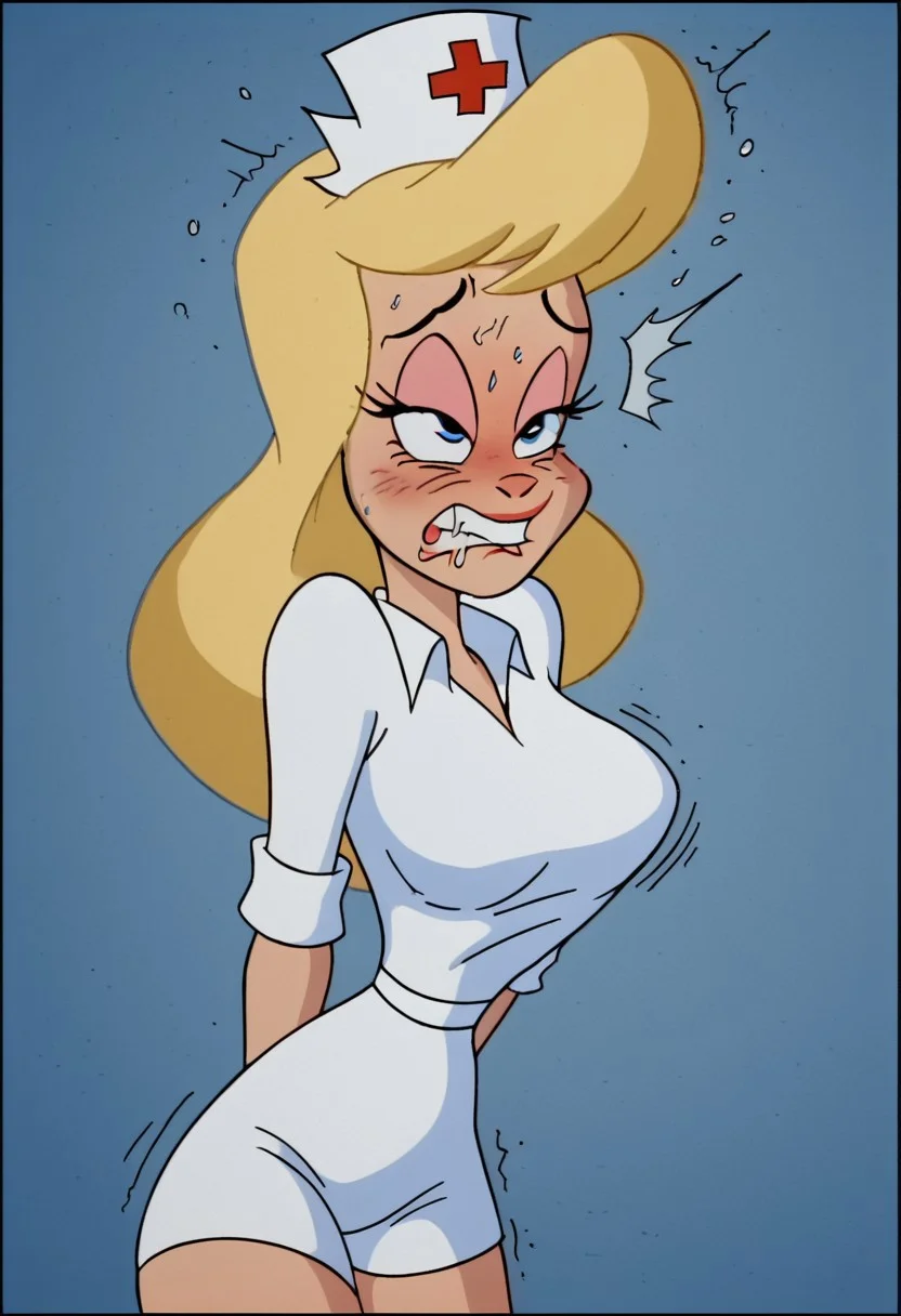 score_9, score_8_up, score_7_up, rating_questionable, zPDXL, 2d source_cartoon, (adult:1.2), facing the viewer, , horny, solo 1girl
<lora:Hello_Nurse_XL_Animaniacs:1> Heloise Nerz, 1girl, dirty messed burnt blonde hair, blue eyes, eye twitching, nervous eye twitching, extremely hard eye twitching, totally burnt hair, sexy, horny, flowing saliva, scared, in love, extremely dirty dress, hardly beaten fifty times, confused, deeply humiliated face, depressed face, black eyes, circles under eyes, beaten by ninty boxers, broken heart, extremely broken heart, under arrest, broken arms, toothless face, no tooth, deeply depressed, smashed teeth, toothless, crazy emotion, extremely violently beaten face, ten times more extremely violently beaten face, twenty times more extremely violently beaten,big deep shiners on both eyes, extremely big shiners on both eyes, eyes in different directions, eyes in extremely different directions, narrow waist
<lora:Expressive_H:1>
<lora:r3nst1mpyXLP:1> r3nst1mpy,aaa