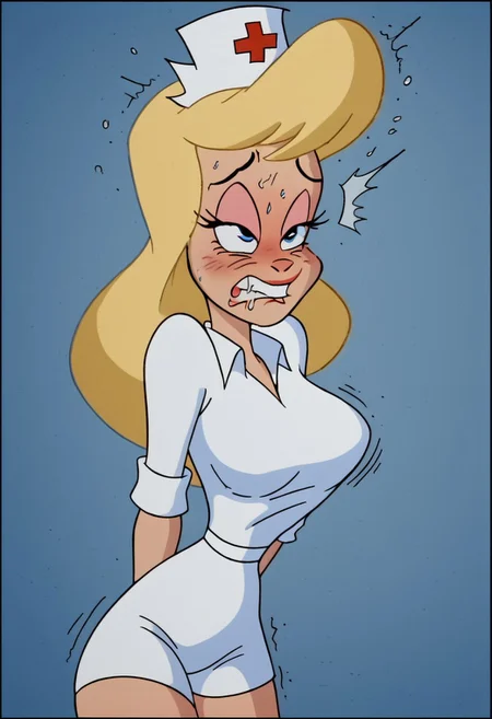 score_9, score_8_up, score_7_up, rating_questionable, zPDXL, 2d source_cartoon, (adult:1.2), facing the viewer, , horny, solo 1girl
<lora:Hello_Nurse_XL_Animaniacs:1> Heloise Nerz, 1girl, dirty messed burnt blonde hair, blue eyes, eye twitching, nervous eye twitching, extremely hard eye twitching, totally burnt hair, sexy, horny, flowing saliva, scared, in love, extremely dirty dress, hardly beaten fifty times, confused, deeply humiliated face, depressed face, black eyes, circles under eyes, beaten by ninty boxers, broken heart, extremely broken heart, under arrest, broken arms, toothless face, no tooth, deeply depressed, smashed teeth, toothless, crazy emotion, extremely violently beaten face, ten times more extremely violently beaten face, twenty times more extremely violently beaten,big deep shiners on both eyes, extremely big shiners on both eyes, eyes in different directions, eyes in extremely different directions, narrow waist
<lora:Expressive_H:1>
<lora:r3nst1mpyXLP:1> r3nst1mpy,aaa