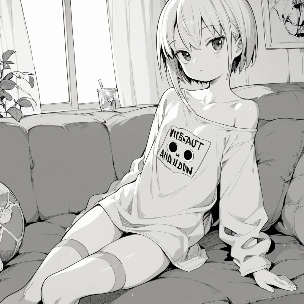 score_9, score_8_up, score_7_up, best quality, highest score, (1girl), Henrybird, monochrome, 1girl, thigh highs, (young, petite), oversized shirt, thighs, slim, off shoulder shirt,
<lora:Henrybird_Style_XL:1>
