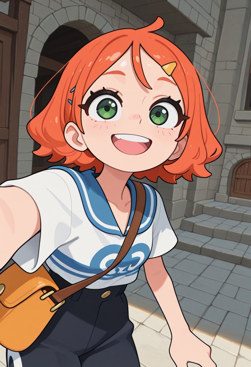 1girl, fangirl, official art, happy, looking at viewer, shoulder bag,<lora:NamisFangirl_NAI:1>, masterpiece, best quality, amazing quality, very aesthetic, newest, highres, absurdres, halftone, perfect body, shiny skin, perfect eyes, detail1eye, well-defined fingers, well-defined fingernails,