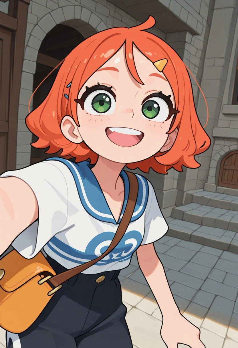 1girl, fangirl, official art, happy, looking at viewer, shoulder bag,<lora:NamisFangirl_NAI:1>, masterpiece, best quality, amazing quality, very aesthetic, newest, highres, absurdres, halftone, perfect body, shiny skin, perfect eyes, detail1eye, well-defined fingers, well-defined fingernails,