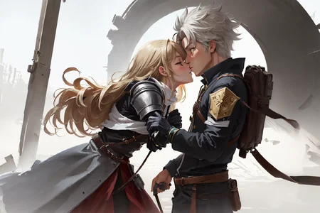 welsh , a black female  1gril,[kerry washington:ashley scott:0.3] ,(Kissing:1.1), Bright Armor,,platinum blonde,Braided Updo,
spiralpunk 
Yoshiyuki Tomino Mitsuru Adachi zoltn boros, (nvinkpunk:1.1),
best quality,masterpiece,highly detailed,ultra-detailed,