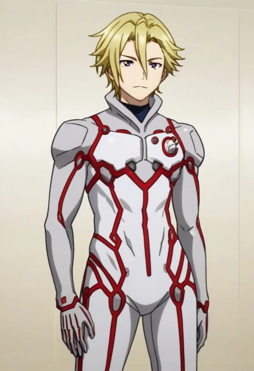 ((masterpiece)), ((best quality)), ((ultra-detailed)), ((absurdres)), score_9_up, score_8_up, score_7_up,
HD, top quality, best quality, amazing quality, High-quality illustrations, anime screencap, source_anime, best aesthetic, perfect proportions, perfect eyes, 1boy, 1male, solo boy, solo male, male focus, solo male focus, Anime, boy, male anime character, anime boy, handsome, cute, charming, sexy, Daryl Yan, blonde hair, purple eyes, white bodysuit, ((slim body, lean body, toned body)), ((tall body, tall height)), ((scientifc research facility background)), ((cowboy shot, head to hips shot)), easynegative, updn, Expressiveh, masterpiece, best quality, very aesthetic, absurdres