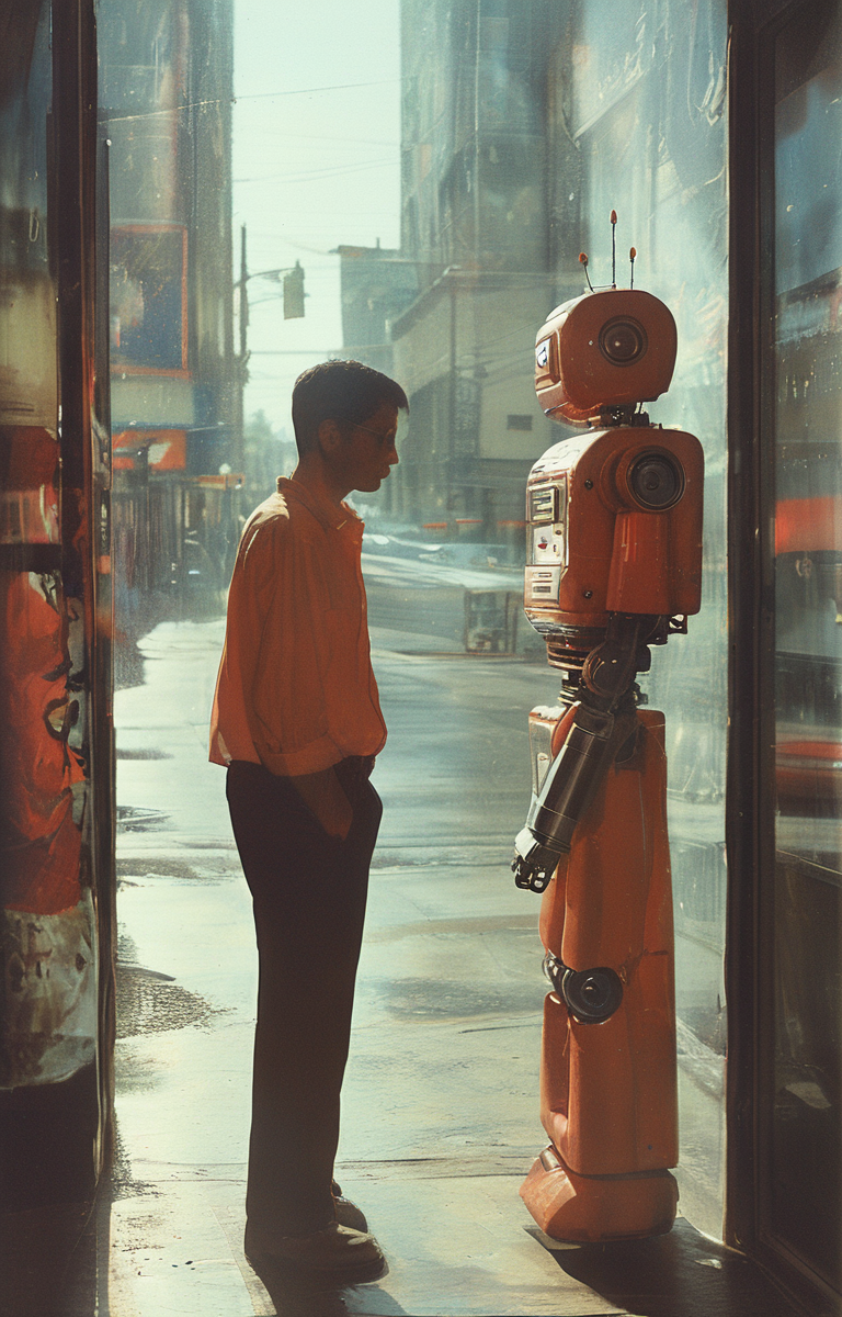 masterpiece,best quality,<lora:tbh156-sdxl:1>,illustration,style of  Philip Lorca diCorcia, portrait of robot