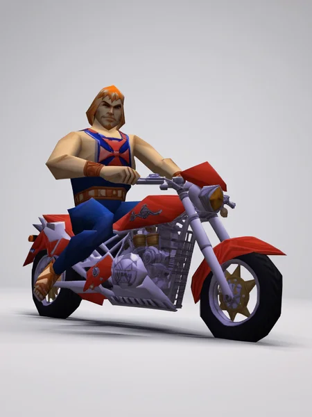 score_9, score_8_up, score_7_up, source_anime,he-man rides a motorcycle, solo, n64zeldastyle, 3d, polygonal, full body, white background,