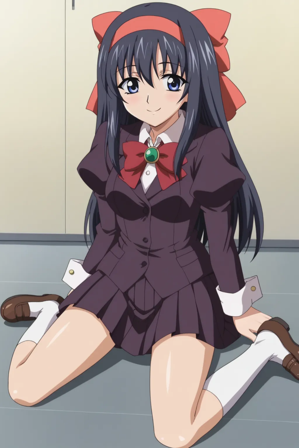 score_9, best, masterpiece, uncensored,
1girl, solo, official style, smile, closed mouth,
RinkanGakuenAiTaifuuji, SchoolUniformOutfit, hair bow, hairband, button blazer with long puffy sleeves and white cuffs over white collared shirt, green and gold brooch over red neck ribbon, pleated skirt, shoes, white socks, dark purple skirt,
<lora:RinkanGakuenGirls_V4:0.8>​​​