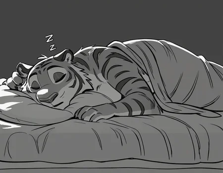 furry female tiger, sleeping in bed, eyes closed, in bed, night time, zzz
source_furry, 
 <lora:GrayCove:0.5> monochrome, furry <lora:Tritscrits_Style_PonyXL:1> tr1tscr1ts <lora:kb0g_1.0Pony:0.8>, score_9, score_8_up, score_7_up, score_6_up, score_5_up,